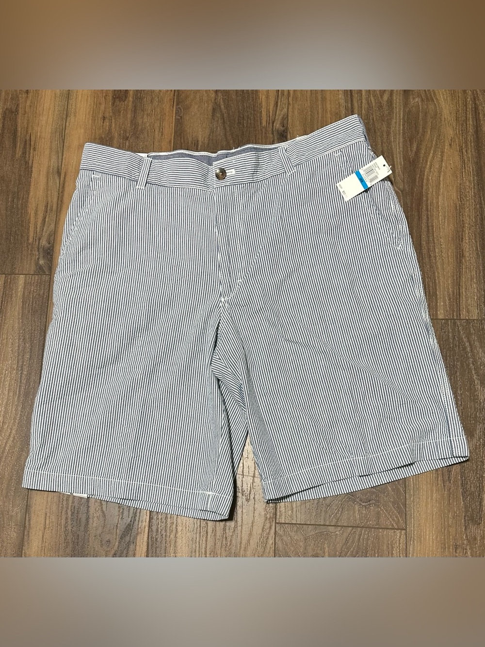 New Men’s IZOD Seersucker Shorts Sandy Bay Striped 36 10.5” Blue White NWT Flat